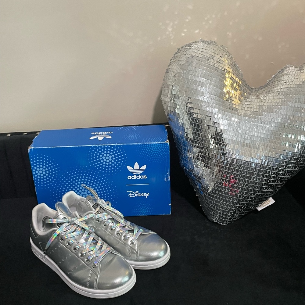 Disney 100 Adidas Silver Iridescent Sneakers with Iridescent Laces